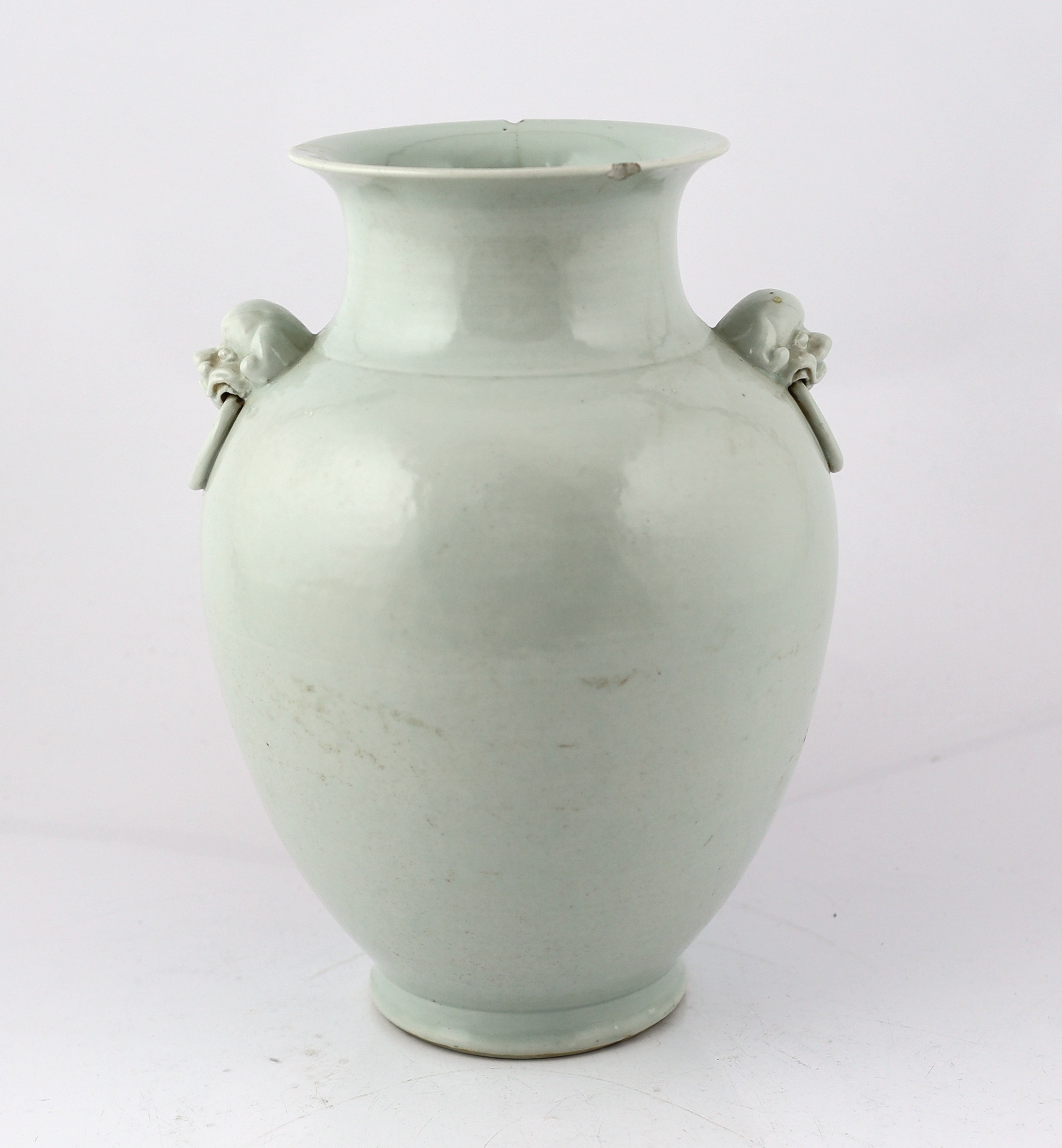 A Chinese underglaze copper red ovoid vase, Yongzheng seal mark, but 19th century, rim chips and short hairline cracks